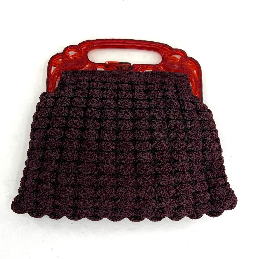 Vintage 1970s crochet handbag Pheasant Peacock Handle Snap Closure - Picture 4 of 5
